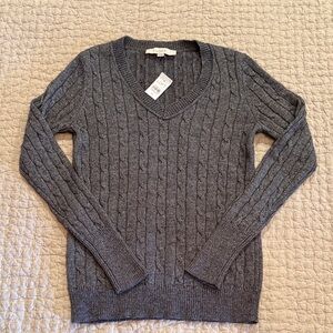 LOFT Charcoal/ Sparkle Cable Knit Pullover